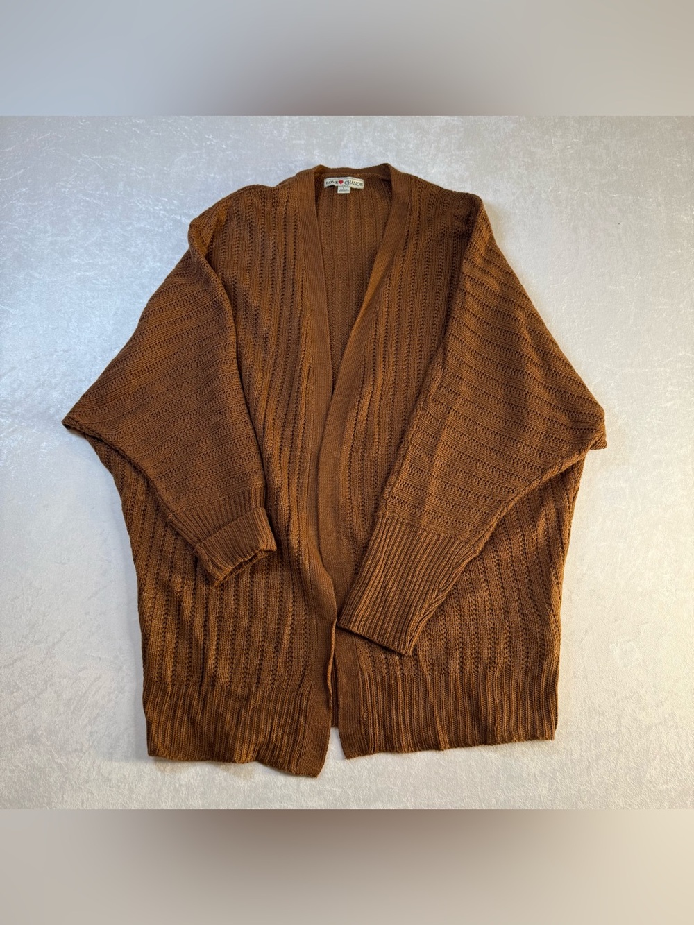 Love Change Brown Oversized Cardigan, Chunky Cable Knit Pattern, Open Front